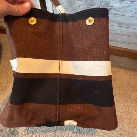 Authentic Prada Canvas Striped Tote Bag Brown Cream Large Shopper - Picture 6 of 13
